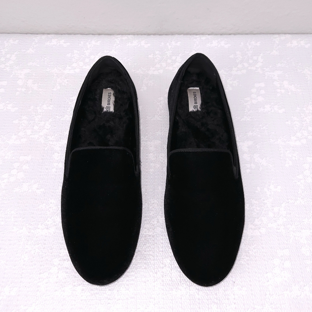 BIRDIES The Starling Velvet Flats US 8.5 Black Faux-Fur Lined Slip-On Loafer - Picture 7 of 11